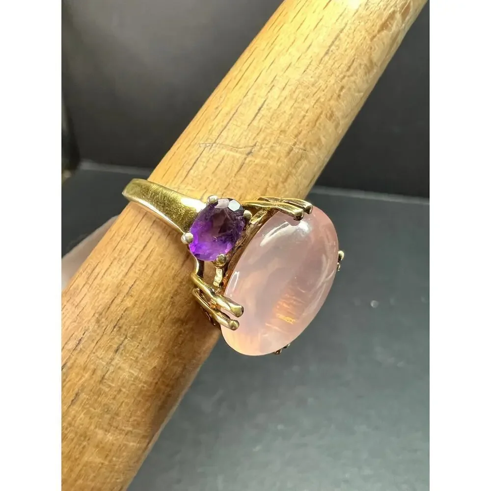Rose Quartz & Amethyst Gold Plated 925 Ring Size 7 NWT
